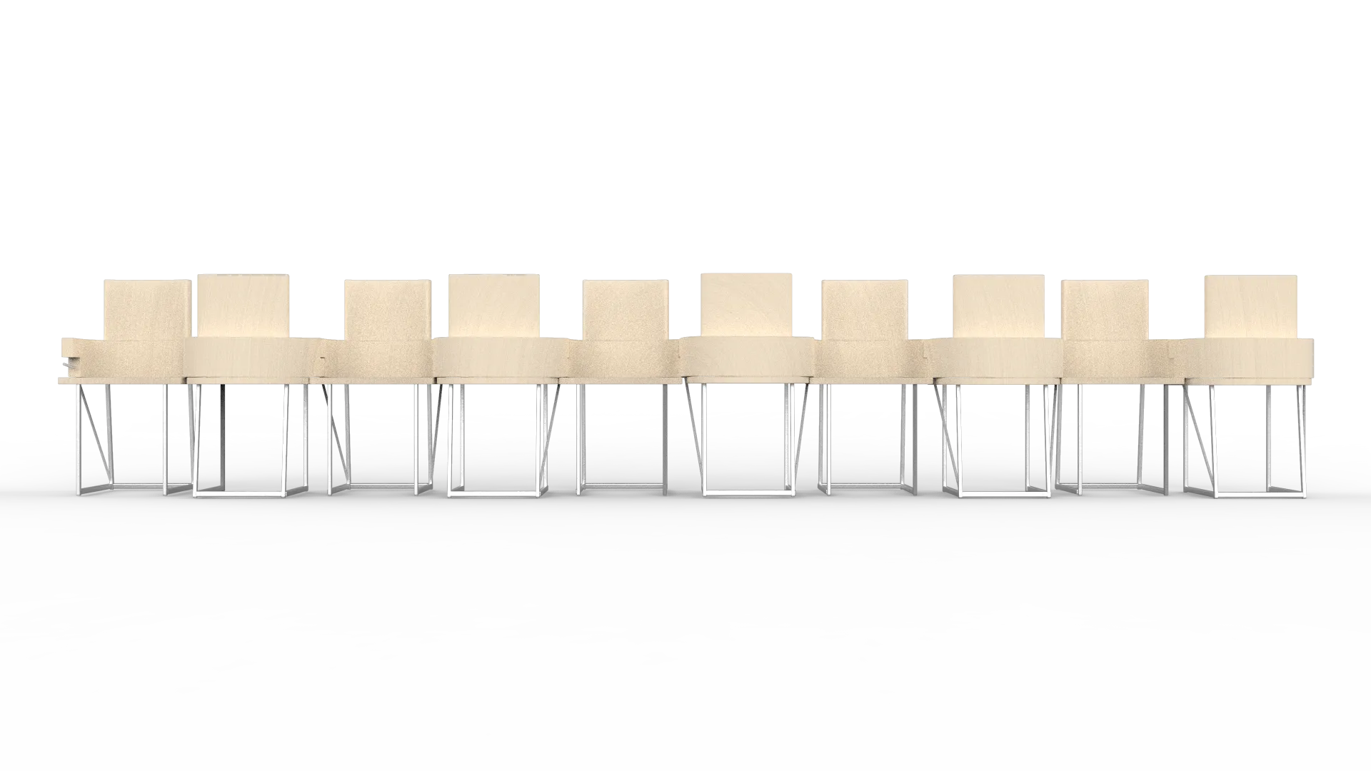 Vista ampia 2 di Verde³ - Render della sedia Infinito che mostra la possibilità di collegamento infinito.